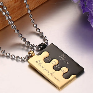 2 Colares para Namorados ou Casais - Puzzle Duas Cores com Mensagem - em Aço - REF1088 - PIME.pt