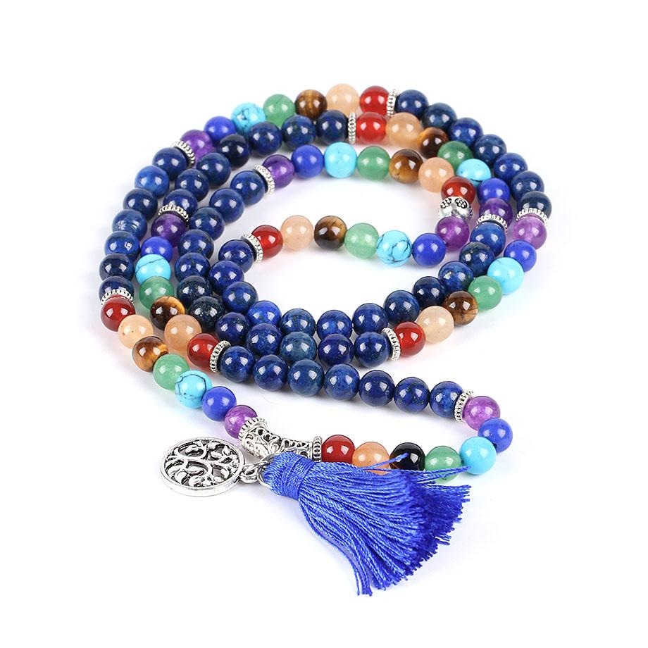 Japamala Lápis Lazúli e Pedras 7 Chakras com Tassel Azul - REF1038 - PIME.pt