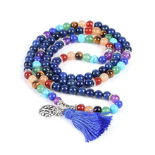 Carregar imagem no visualizador da galeria, Japamala Lápis Lazúli e Pedras 7 Chakras com Tassel Azul - REF1038 - PIME.pt