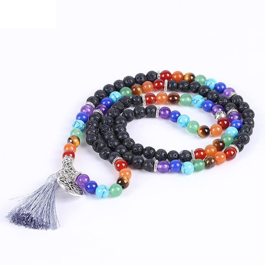 Japamala Pedras Vulcânicas e Pedras 7 Chakras com Tassel e Pendente Árvore da Vida - REF1042 - PIME.pt