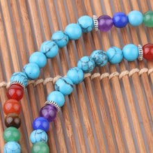 Carregar imagem no visualizador da galeria, Japamala 7 Chakras com Pedras Naturais Howlita Azul e Árvore da Vida com Tassel - REF1005