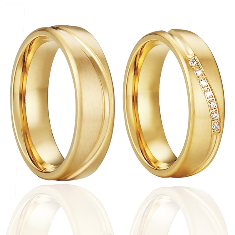 Aliança Dourada com Pedras ou Dourada com Linha Simples 6mm em Aço para Casamento, Namoro ou Compromisso - REF1001 - PIME.pt