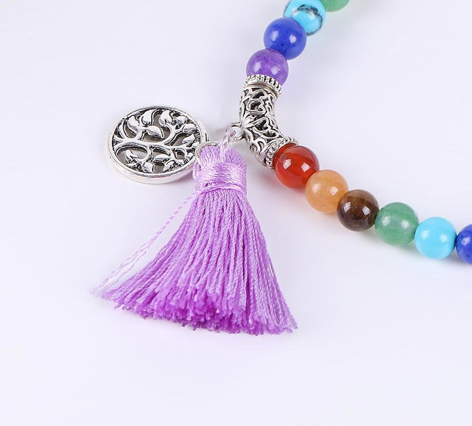 Japamala Ametista com Cristais 7 Chakras - Tassel e Pendente Árvore da Vida - REF1035 - PIME.pt