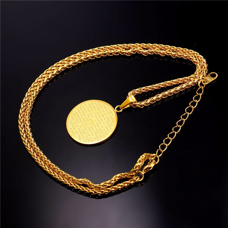 Colar Medalha com Pai Nosso - Cruz Cristã - em Aço - REF1130 - PIME.pt