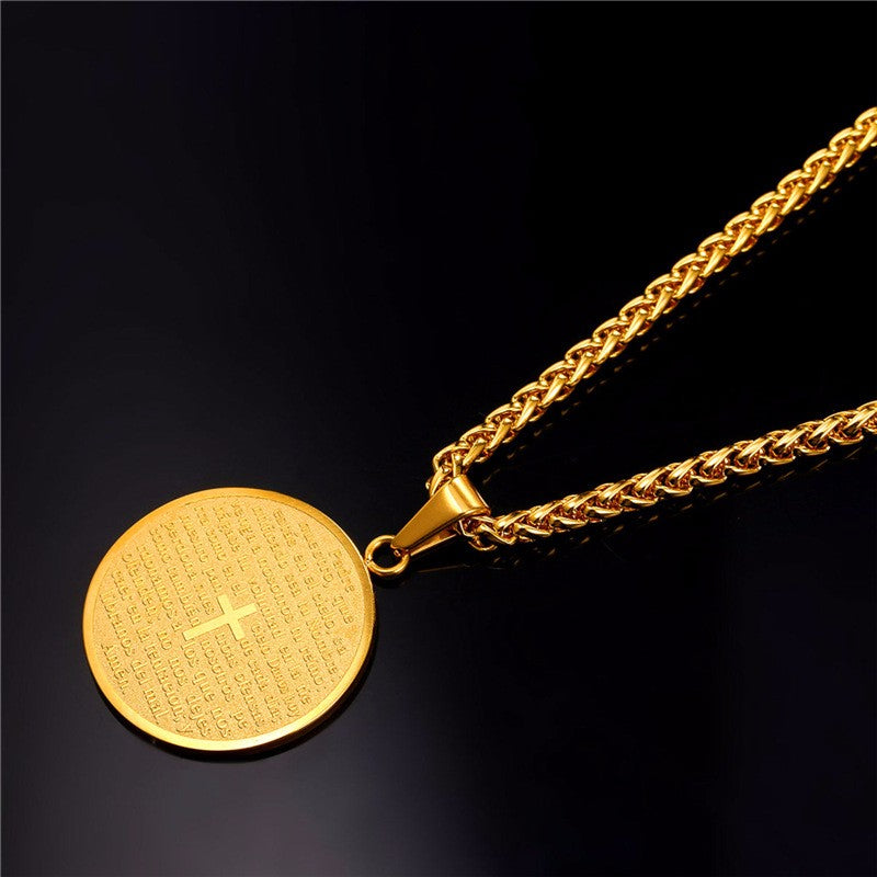Colar Medalha com Pai Nosso - Cruz Cristã - em Aço - REF1130 - PIME.pt
