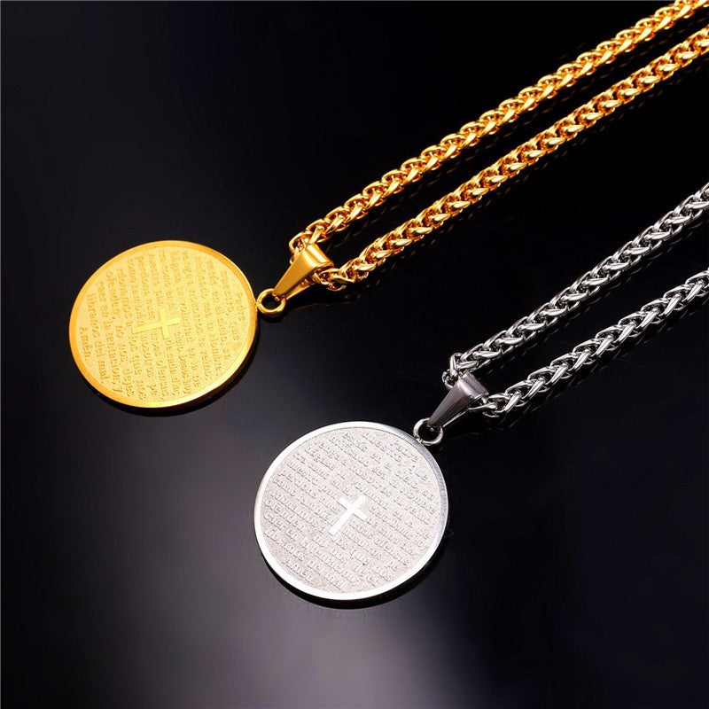 Colar Medalha com Pai Nosso - Cruz Cristã - em Aço - REF1130 - PIME.pt