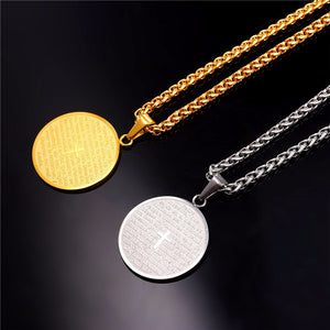 Colar Medalha com Pai Nosso - Cruz Cristã - em Aço - REF1130 - PIME.pt