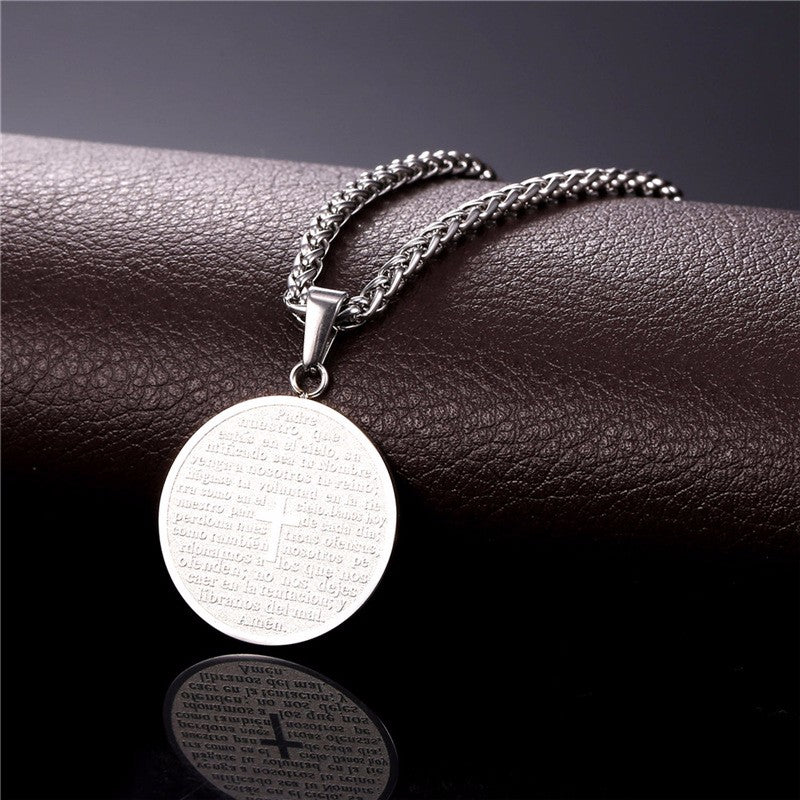 Colar Medalha com Pai Nosso - Cruz Cristã - em Aço - REF1130 - PIME.pt