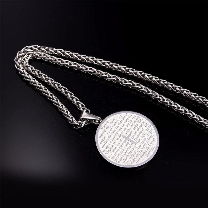 Colar Medalha com Pai Nosso - Cruz Cristã - em Aço - REF1130 - PIME.pt