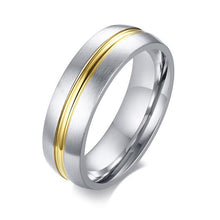 Carregar imagem no visualizador da galeria, Aliança Filete Dourado 6mm em Aço para Casamento, Namoro ou Compromisso - REF1841 - PIME.pt