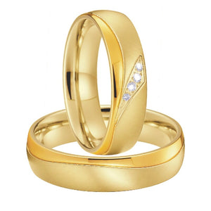 Aliança Dourada com Pedras ou Dourada com Linha Simples 6mm em Aço para Casamento, Namoro ou Compromisso - REF1009 - PIME.pt