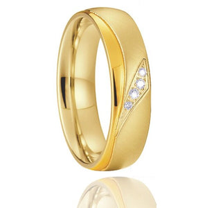 Aliança Dourada com Pedras ou Dourada com Linha Simples 6mm em Aço para Casamento, Namoro ou Compromisso - REF1009 - PIME.pt