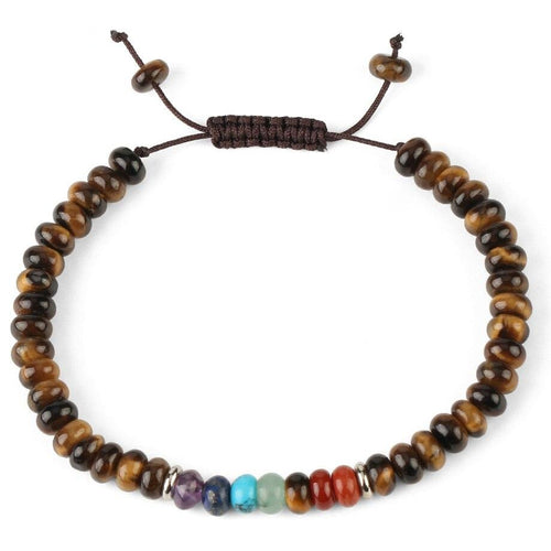 Pulseira Ajustável com Pedras Naturais Olho de Tigre e Pedras 7 Chakras - REF1852