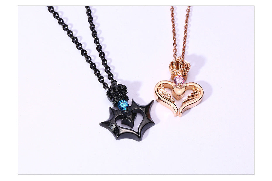 Colar para Namorados ou Casais com Coroa e Pedras em Aço - REF1077 - PIME.pt