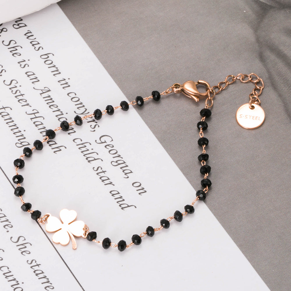Pulseira com Cristais e Amuleto Trevo da Sorte em Aço - REF1356 - PIME.pt