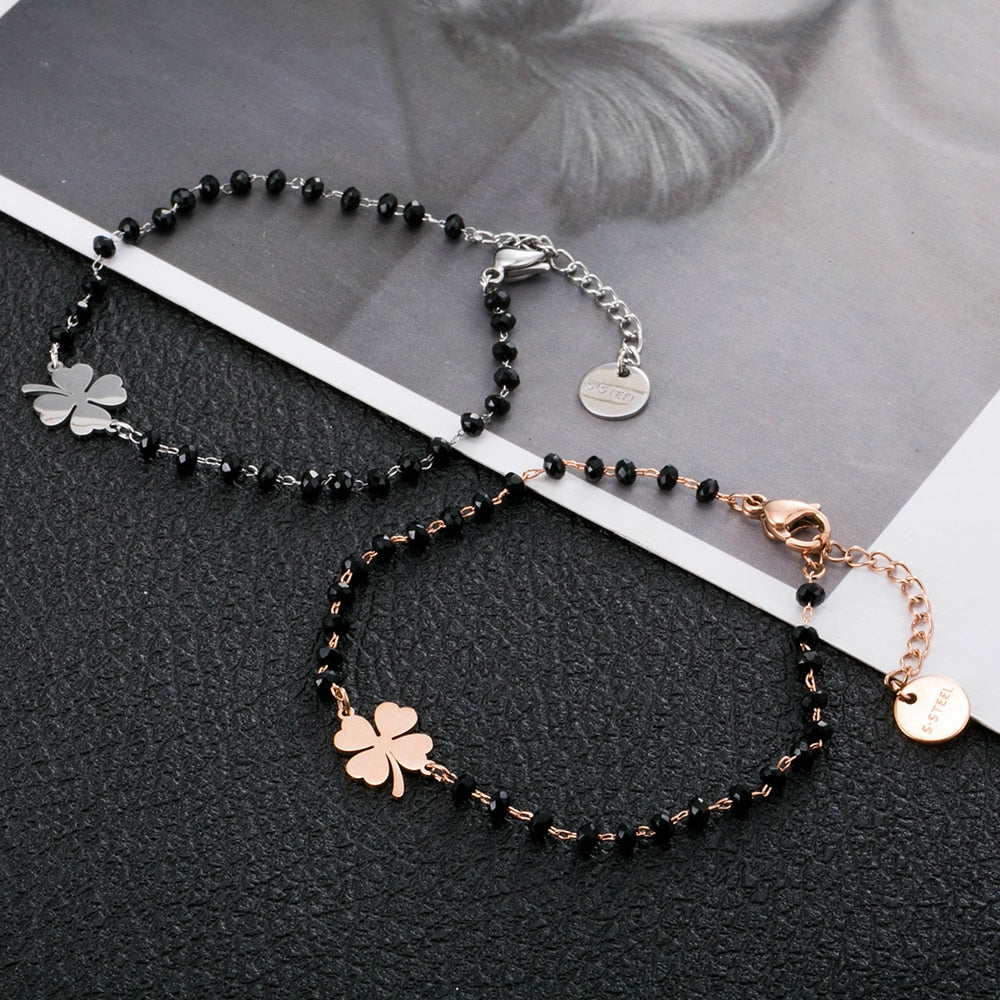 Pulseira com Cristais e Amuleto Trevo da Sorte em Aço - REF1356 - PIME.pt