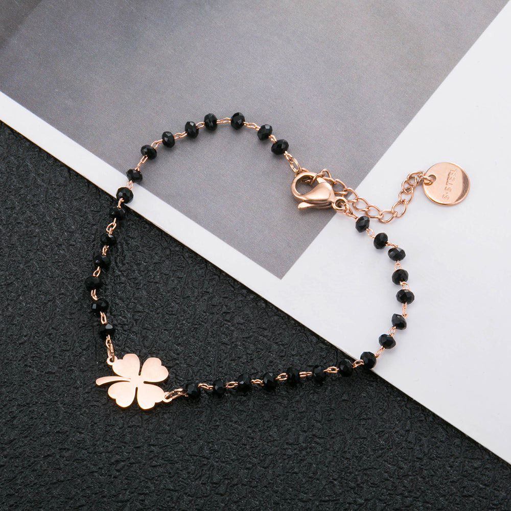 Pulseira com Cristais e Amuleto Trevo da Sorte em Aço - REF1356 - PIME.pt