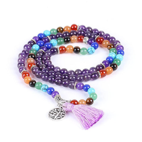 Japamala Ametista com Cristais 7 Chakras - Tassel e Pendente Árvore da Vida - REF1035 - PIME.pt