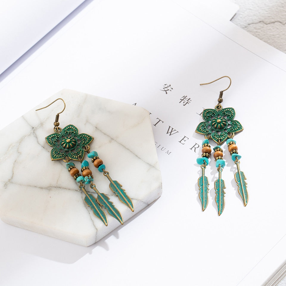 Brincos Flores Verdes com Folhas - REF1231 - PIME.pt