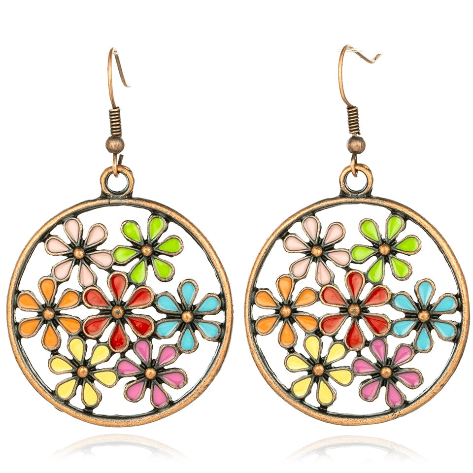 Brincos Círculos com Flores - REF1228 - PIME.pt