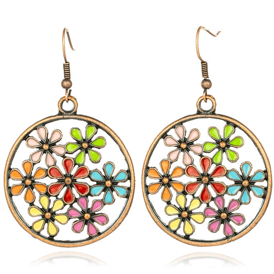 Brincos Círculos com Flores - REF1228 - PIME.pt