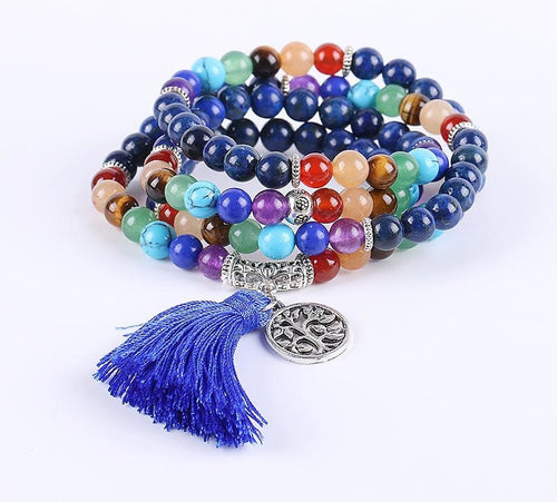 Japamala Lápis Lazúli e Pedras 7 Chakras com Tassel Azul - REF1038 - PIME.pt