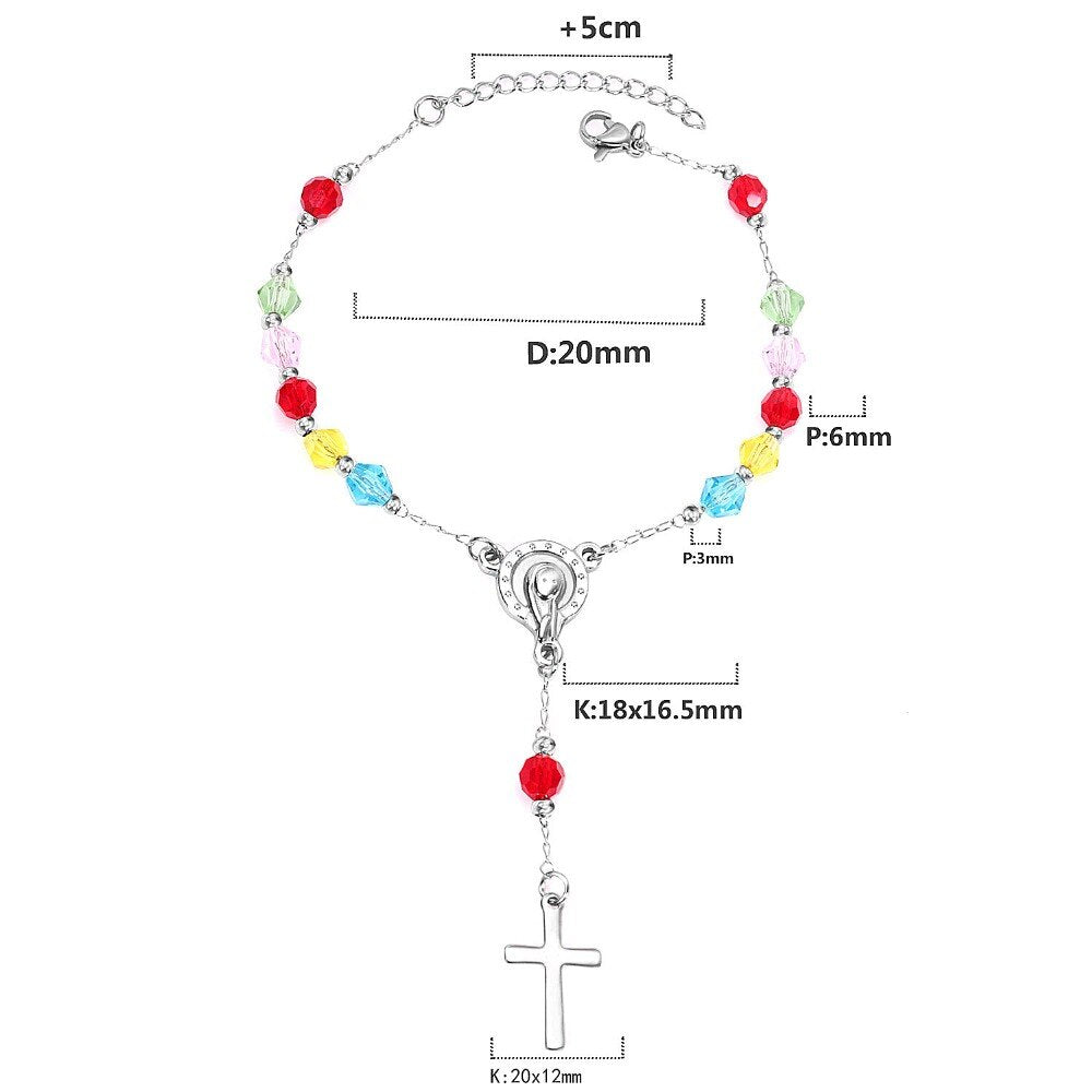 Pulseira Contas do Rosário (Terço) com Cruz Pendente em Aço - REF1503 - PIME.pt