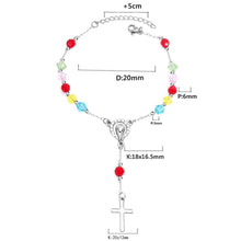 Carregar imagem no visualizador da galeria, Pulseira Contas do Rosário (Terço) com Cruz Pendente em Aço - REF1503 - PIME.pt