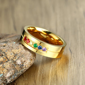 Anel Dourado com Pedras Coloridas em Aço - REF1153 - PIME.pt