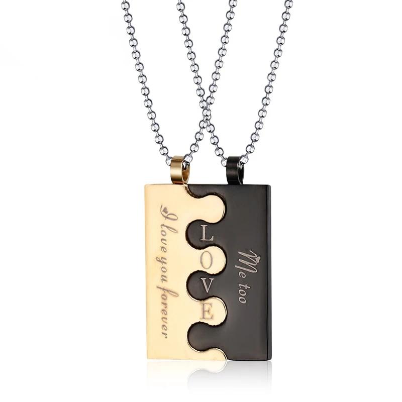 2 Colares para Namorados ou Casais - Puzzle Duas Cores com Mensagem - em Aço - REF1088 - PIME.pt