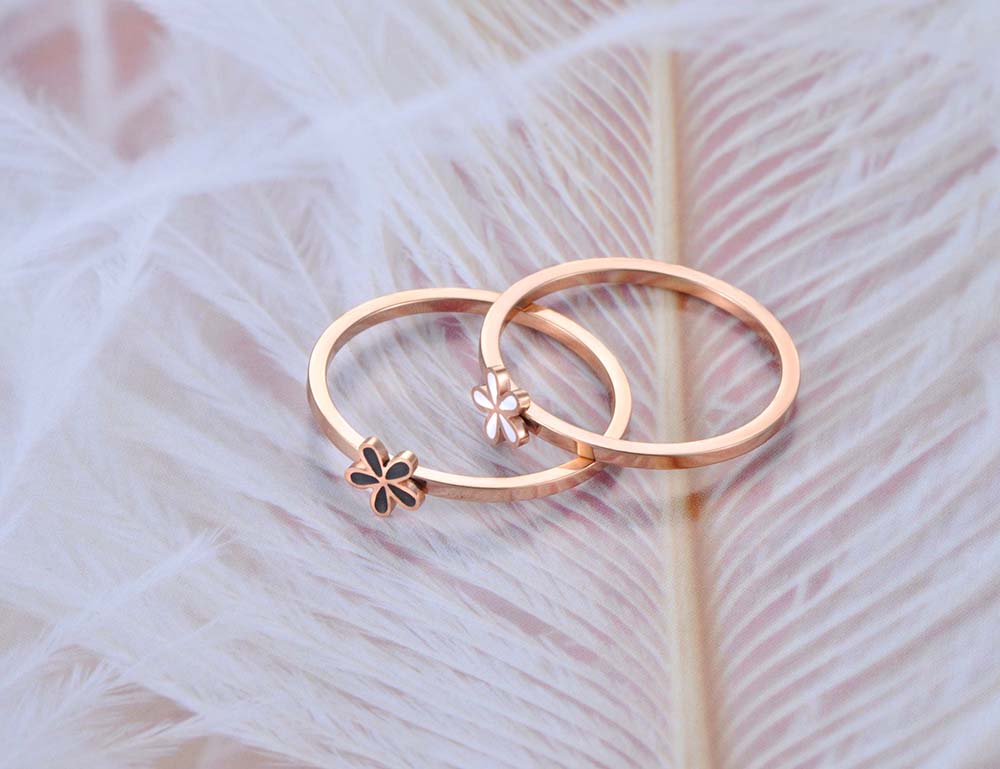 Dois Anéis Flores da Primavera em Aço - REF1189 - PIME.pt
