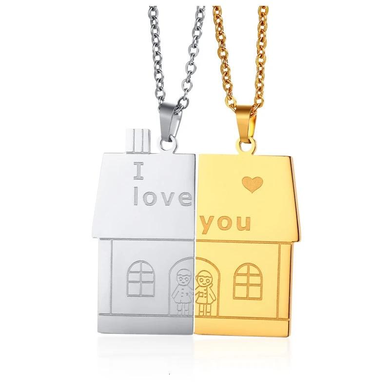 2 Colares para Namorados ou Casais - Casa Dourada e Prateada - com Coração I Love You em Aço - REF1079 - PIME.pt