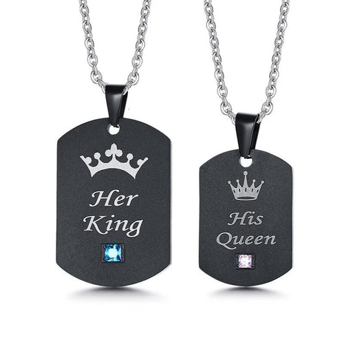 Colar para Namorados ou Casais - His Queen/ Her King - em Aço - REF1085 - PIME.pt