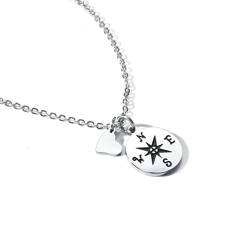 Colar Medalha Bússola/Rosa dos Ventos e Coração em Aço - REF1087 - PIME.pt