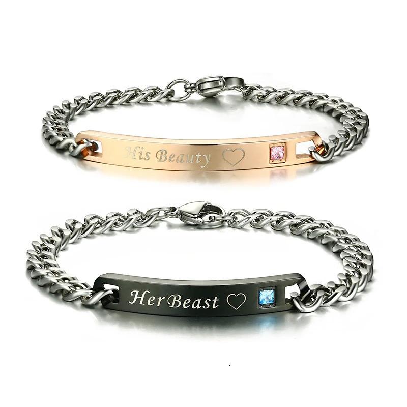 Pulseira para Namorados ou Casais - His Beauty/Her Beast - em Aço - REF1068 - PIME.pt