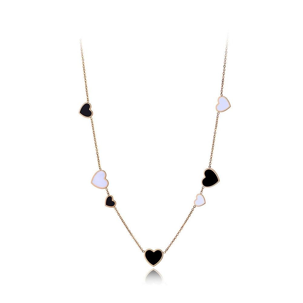 Colar Corações a Preto e Branco em Aço - REF1569 - PIME.pt