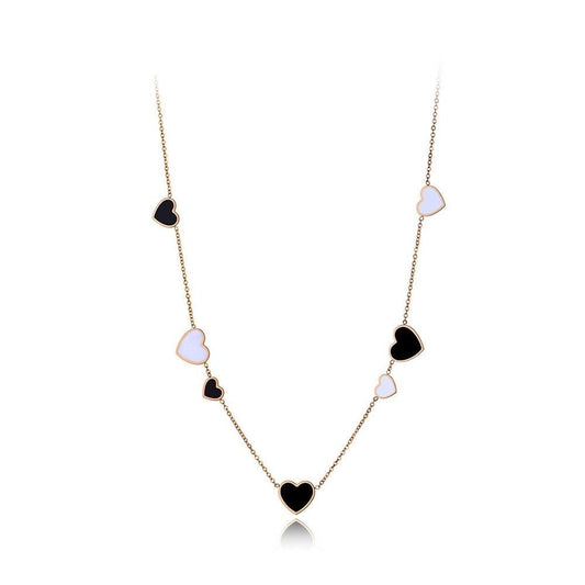 Colar Corações a Preto e Branco em Aço - REF1569 - PIME.pt