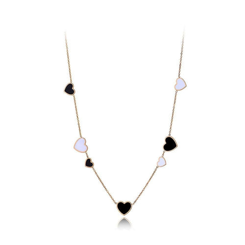 Colar Corações a Preto e Branco em Aço - REF1569 - PIME.pt