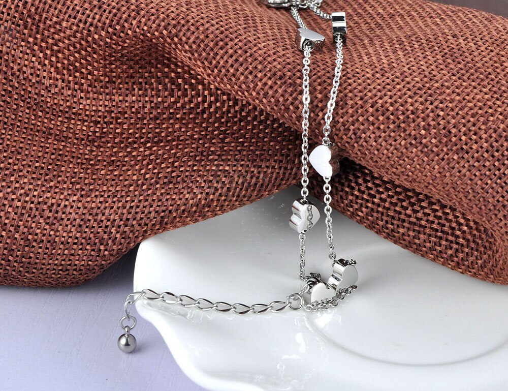 Pulseira Fio Duplo Corações em Aço - REF1117 - PIME.pt