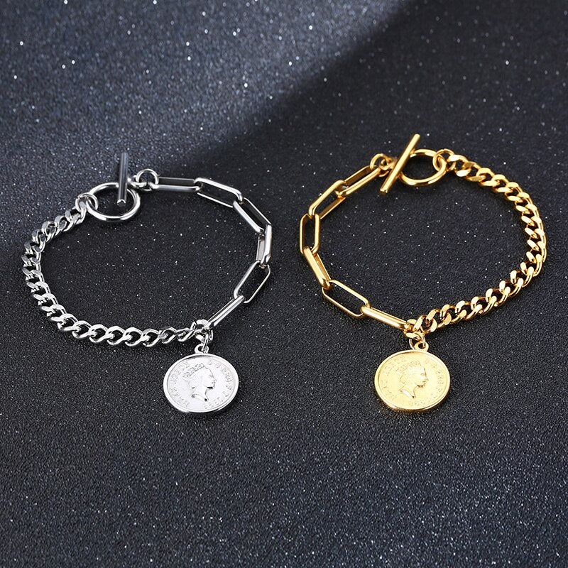 Pulseira com Moeda Pendente em Aço - REF1122 - PIME.pt