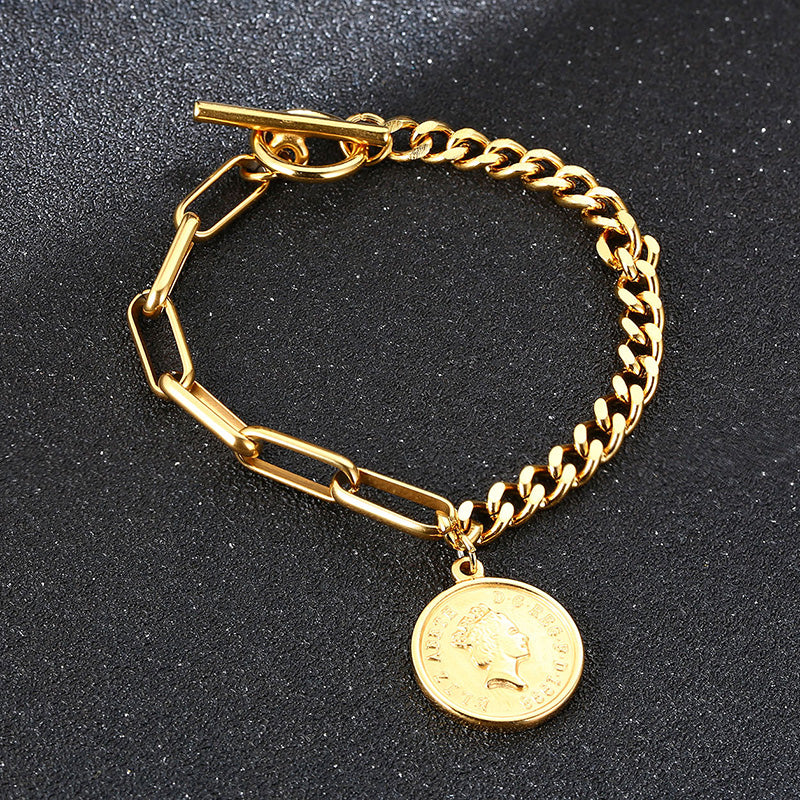 Pulseira com Moeda Pendente em Aço - REF1122 - PIME.pt