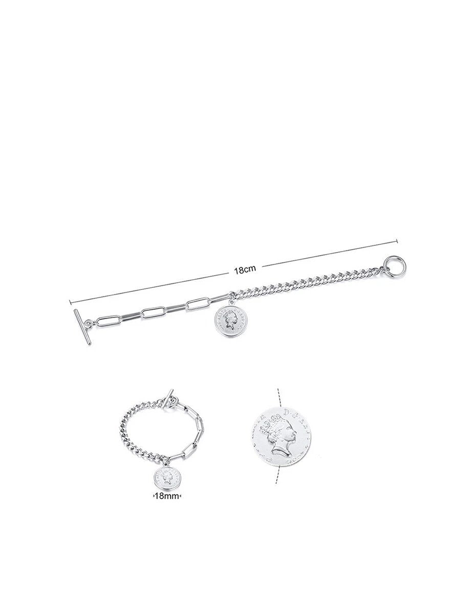 Pulseira com Moeda Pendente em Aço - REF1122 - PIME.pt