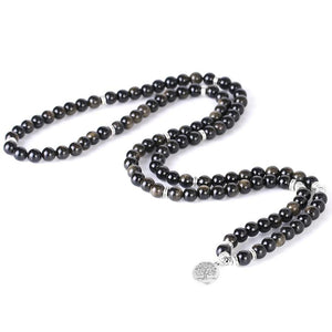 Japamala com Pedras Naturais Obsidiana e Pendente Árvore da Vida - REF1140 - PIME.pt