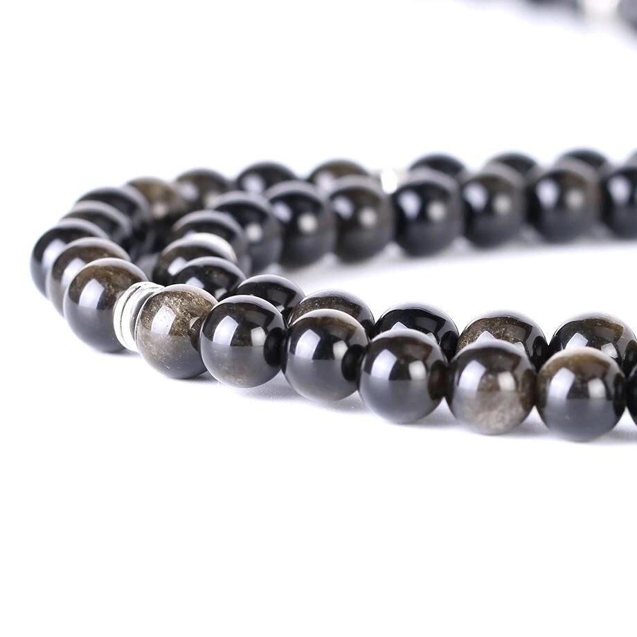 Japamala com Pedras Naturais Obsidiana e Pendente Árvore da Vida - REF1140 - PIME.pt