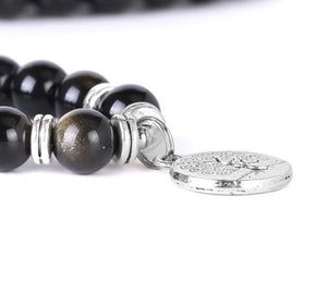 Japamala com Pedras Naturais Obsidiana e Pendente Árvore da Vida - REF1140 - PIME.pt
