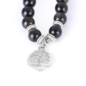 Japamala com Pedras Naturais Obsidiana e Pendente Árvore da Vida - REF1140 - PIME.pt