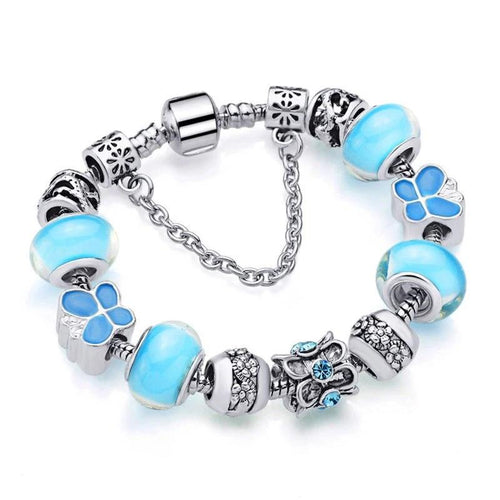 Pulseira com Contas/Charms Azuis e Cristais - REF1147 - PIME.pt