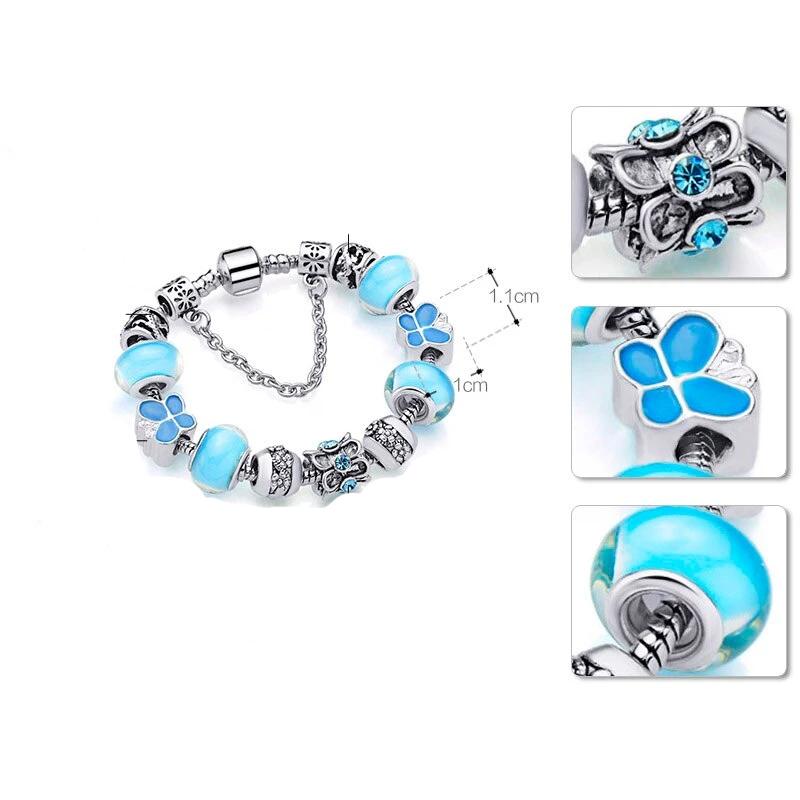Pulseira com Contas/Charms Azuis e Cristais - REF1147 - PIME.pt