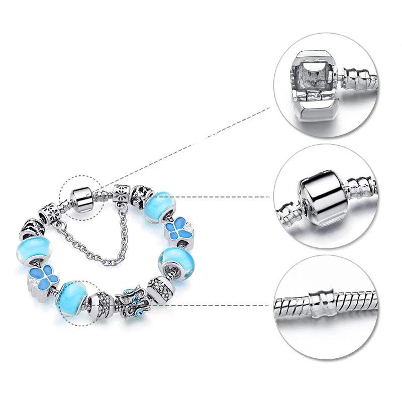 Pulseira com Contas/Charms Azuis e Cristais - REF1147 - PIME.pt
