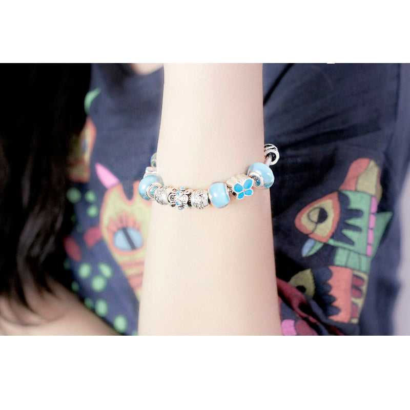 Pulseira com Contas/Charms Azuis e Cristais - REF1147 - PIME.pt